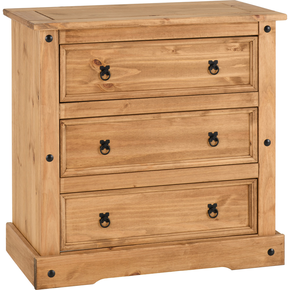 Seconique Corona 3 Drawer Distressed Waxed Pine Chest of Drawers Image 2