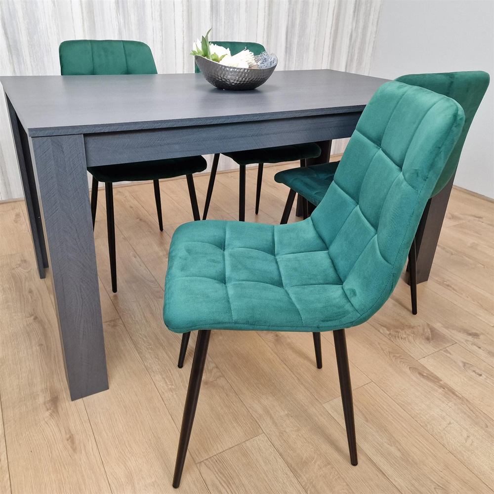 Kosy Koala 4 Seater Velvet Arrow Design Dining Set Dark Grey and Green Image 6