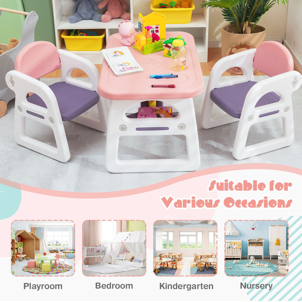 Costway 2 Seater Kids Dining Set Pink Image 5