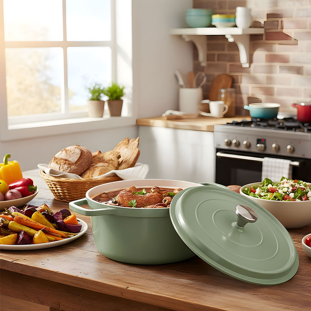 Living and Home 4.75L Green Non-Stick Cast Aluminium Enamelled Cooking Pot with Lid Image 7