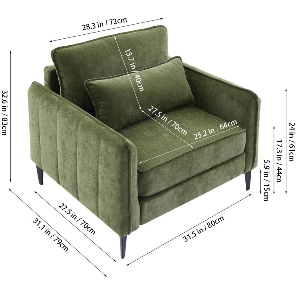 Living and Home Green Fleece Fabric Armchair with Cushions Image 9