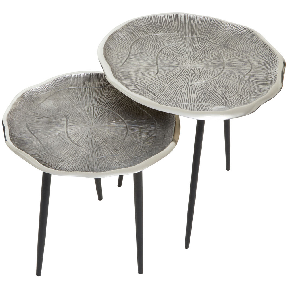 Premier Housewares Silva Oak Effect Silver Top Side Table Set of 2 Image 2