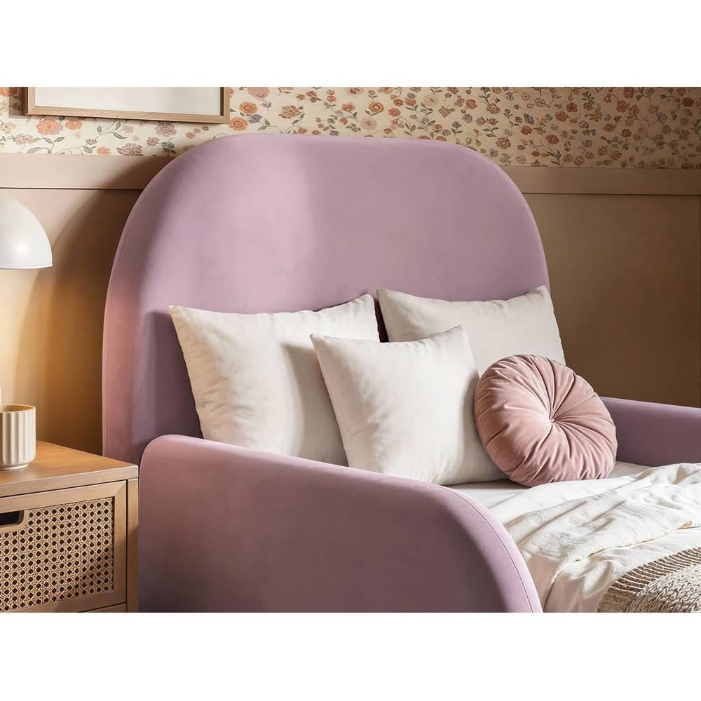 Flair Kira Single Pink Velvet Upholstered Bed with Curved Headboard Image 4