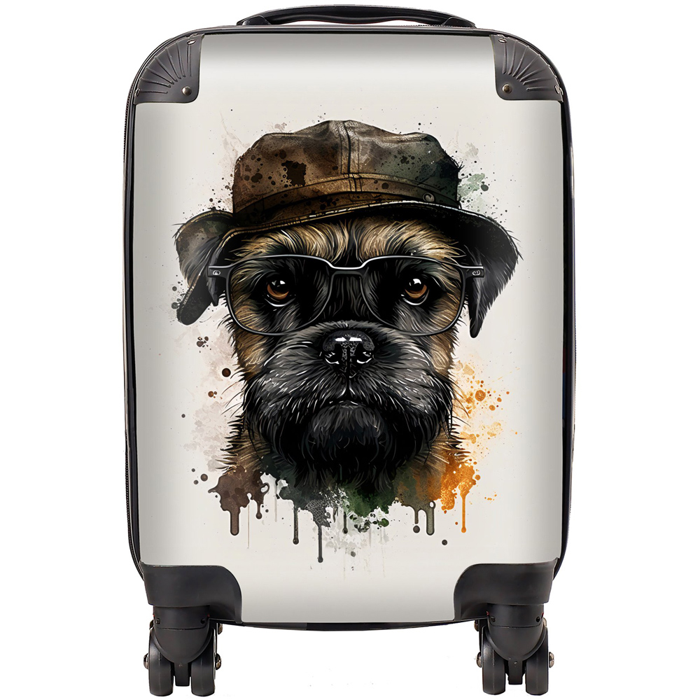 Warren Reed Designer Mini Cabin Splashart Border Terrier Dog with Glasses Suitcase Image 1