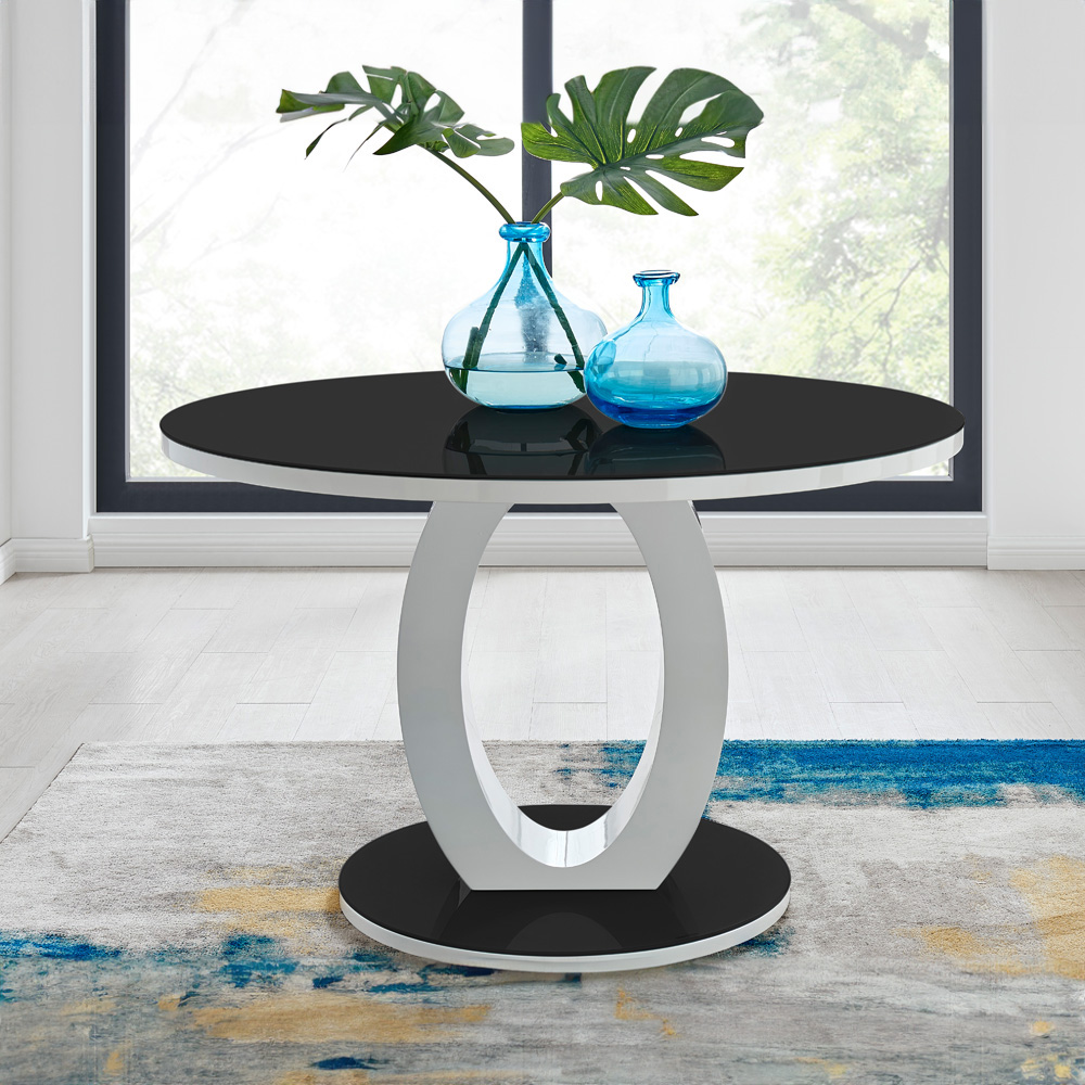 Furniturebox Lucia Valera 6 Seater Round Dining Set Black Gloss and Chrome Image 2