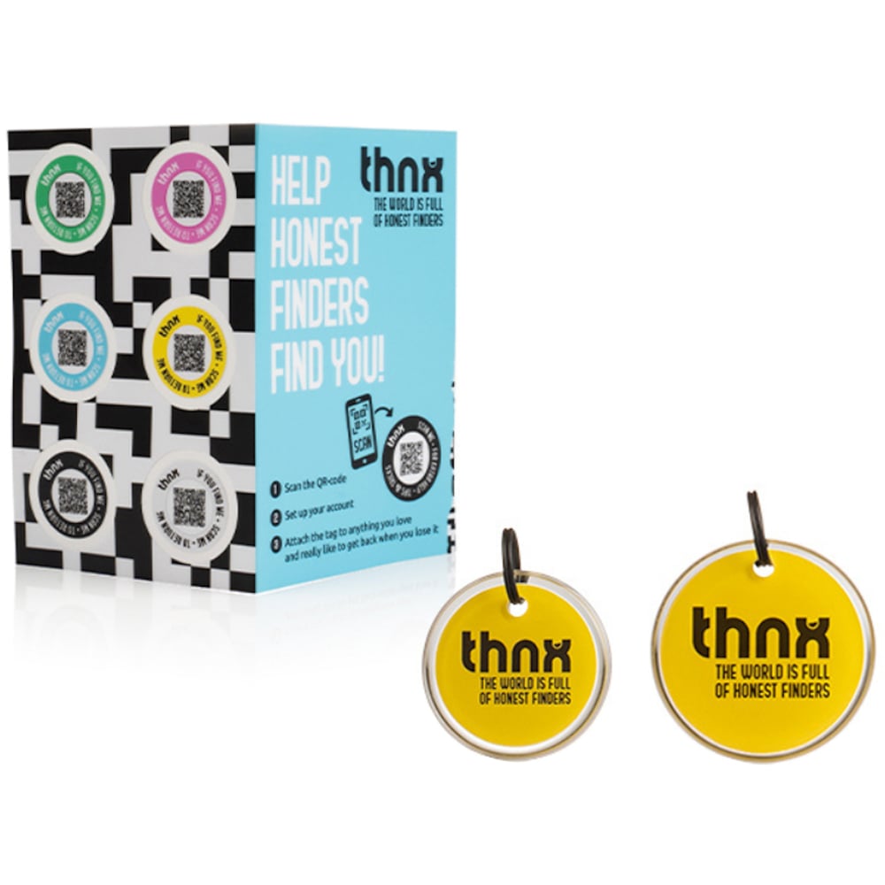Thnx Yellow Airtag Keychain and Stickers with QR Code Smart Pack Image 1