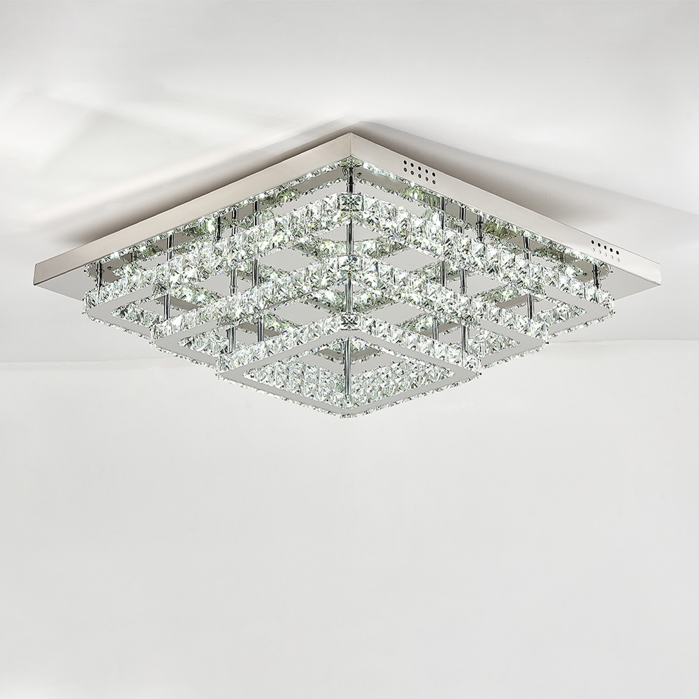 Living and Home 24 inch Square Glamourous Cystal LED Ceiling Light Image 5
