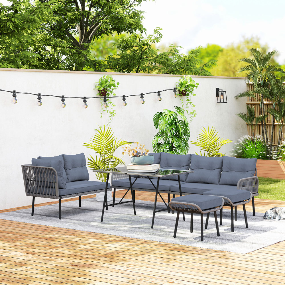 Outsunny 9 Seater Charcoal Grey Sectional Outdoor Furniture Set Image 3