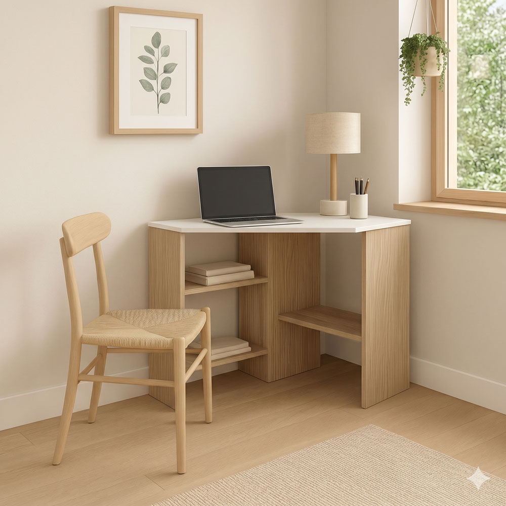 Decorotika Alison 3 Shelf Corner Computer Desk White and Cordoba Image 5