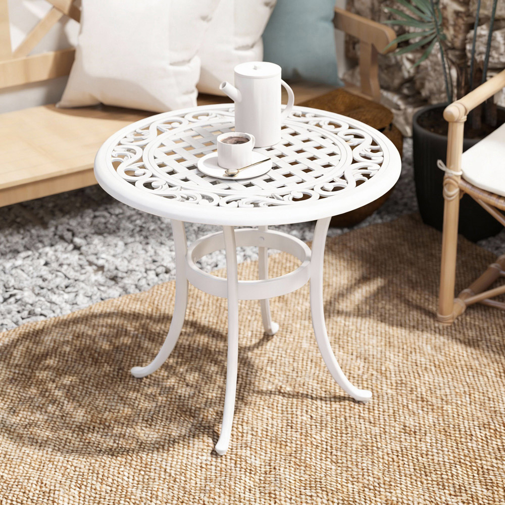 Outsunny White Aluminium Frame Round Garden Table Image 4