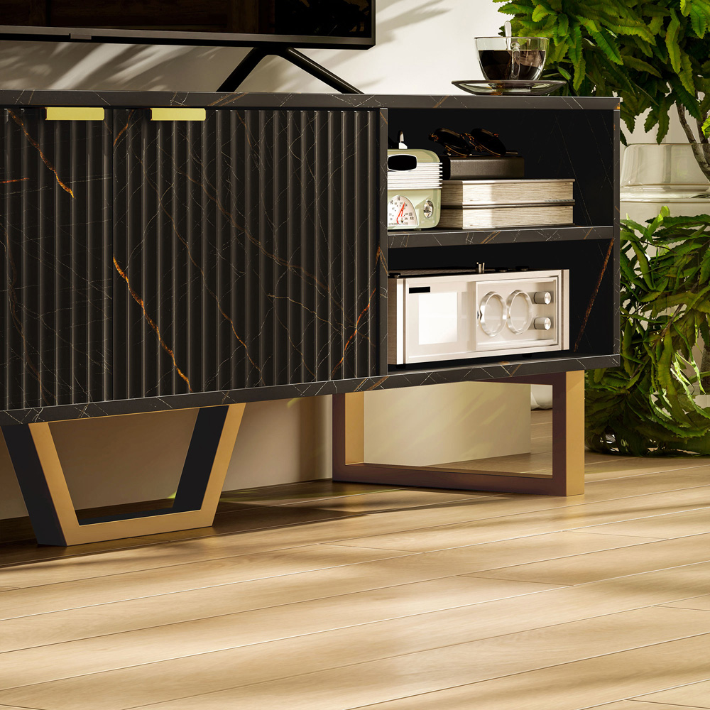 HOMCOM 2 Door 2 Shelf Black TV Unit Image 3
