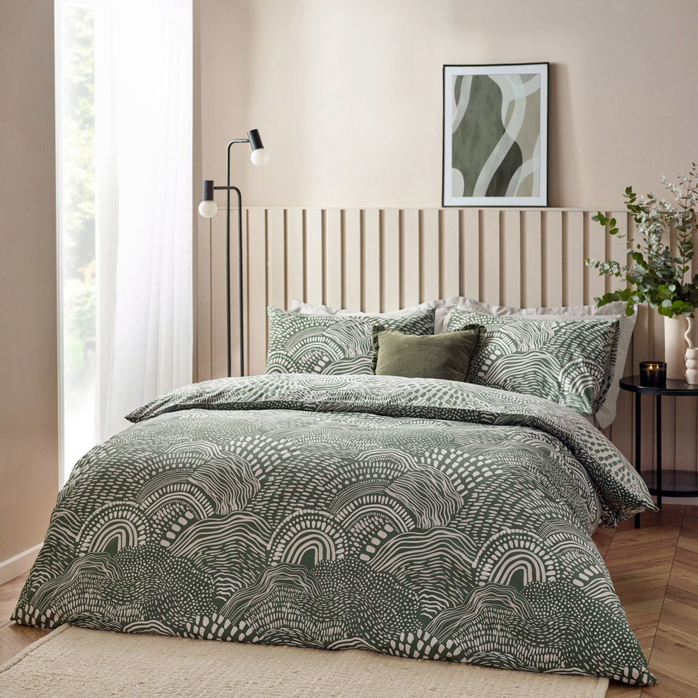 Hoem Nola Super King Size Olive Abstract Duvet Cover Set Image 1