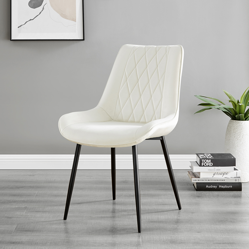 Furniturebox Copeland Cesano Marble Effect 6 Seater Dining Set White Cream and Black Image 3