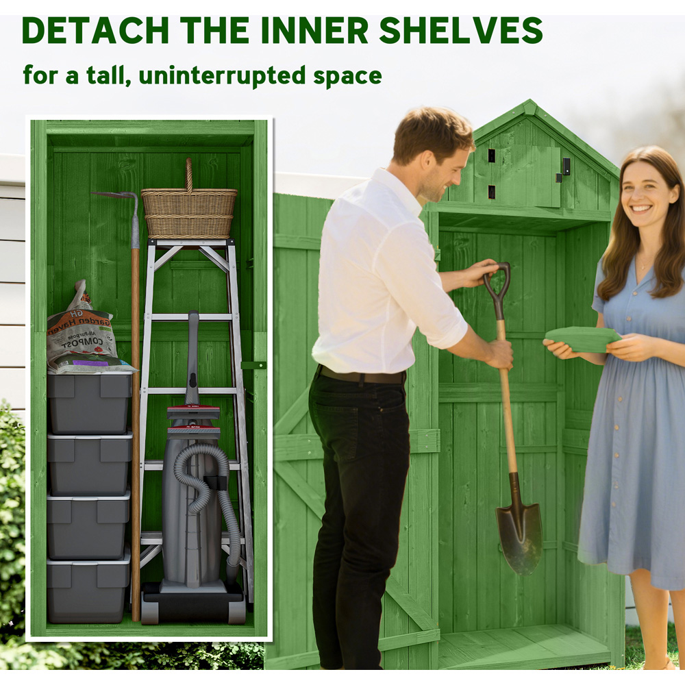 Outsunny 2.5 x 1.8ft Green Wooden Garden Tool House Shed Image 5