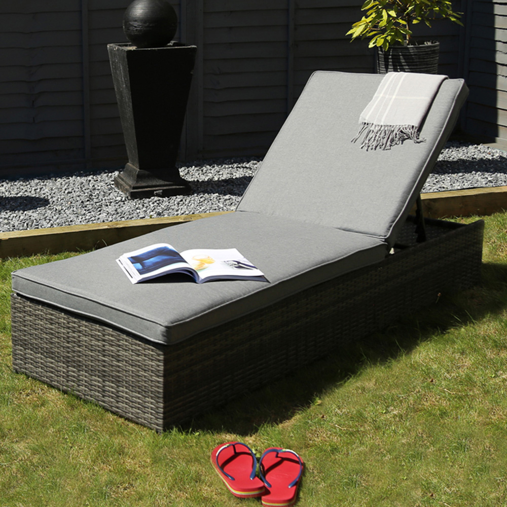 Charles Bentley Rattan Sun Lounger Grey Image 1