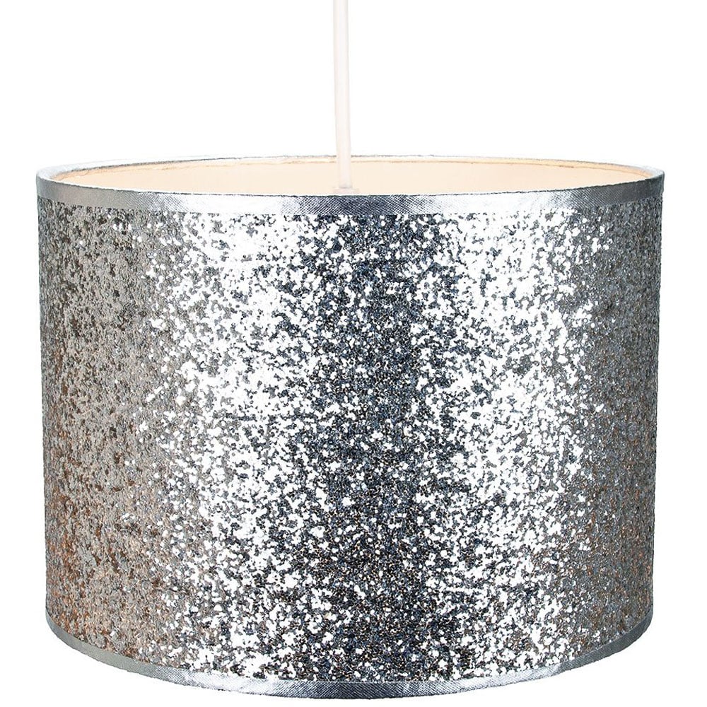 Happy Homewares Modern and Designer Bright Silver Glitter Fabric Pendant Shade Image 4