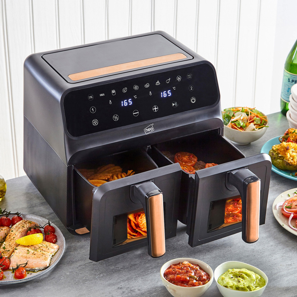 Neo NEO-AIRFRY-6 Black and Copper 8.5L Dual Air Fryer with Glass Window Image 3