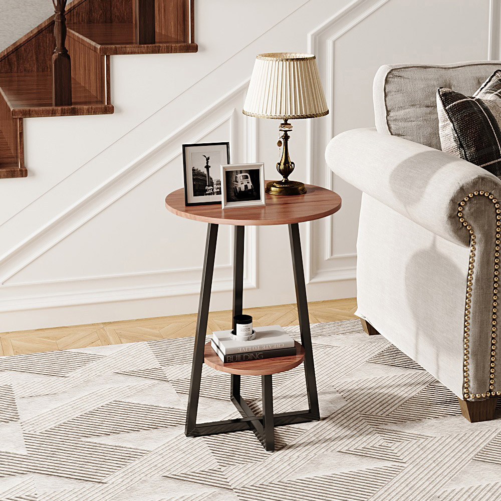 Living and Home 2 Tier Walnut Round Side Table with MDF Top Image 7