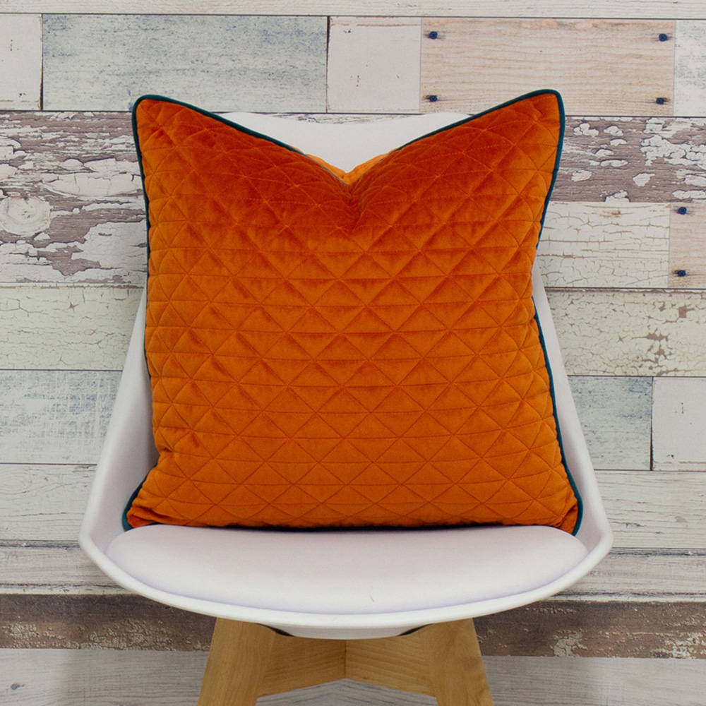 Paoletti Quartz Jaffa Orange and Teal Quilted Velvet Cushion Image 2