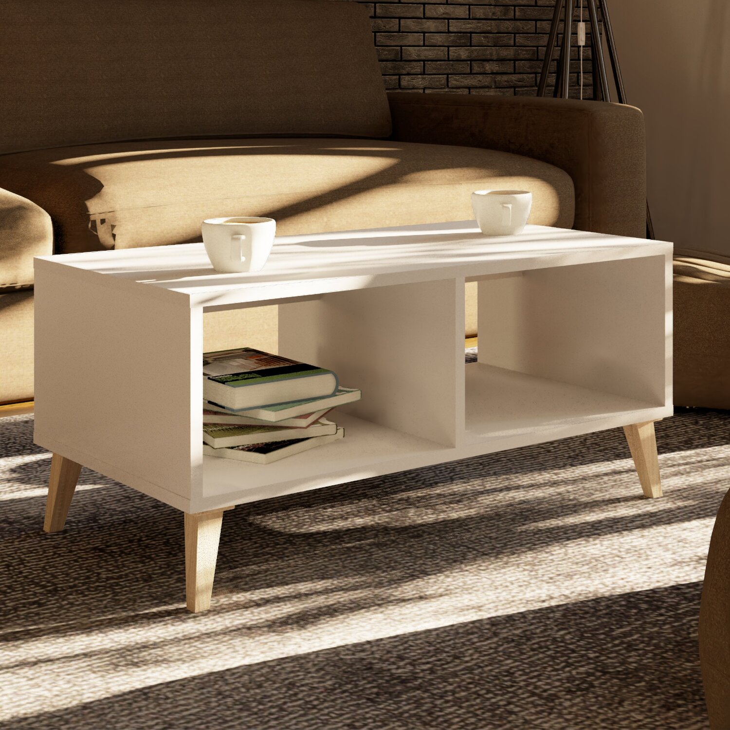 Kingston White Coffee Table with Shelves Image