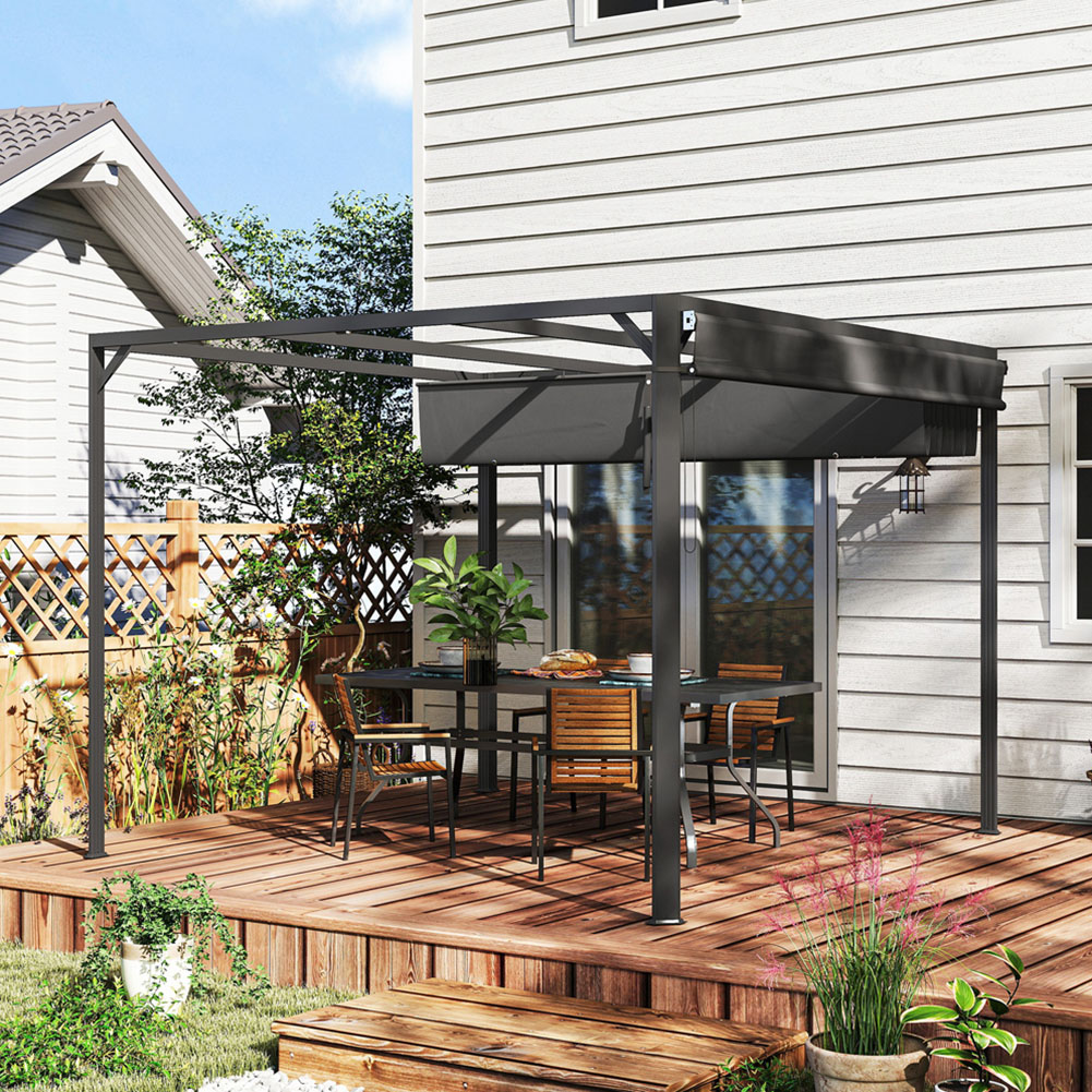 Outsunny 3 x 3m Dark Grey Retractable Roof and Roller Shade Image 3