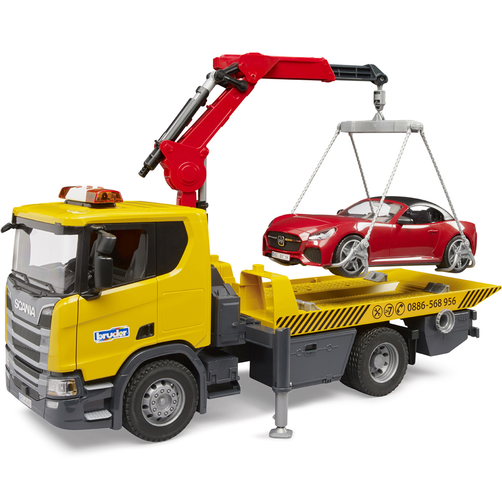 Bruder Scania Super 560R Light and Sound Tow Truck with Roadster Car Image 6