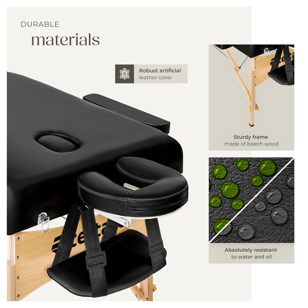 tectake Black 3 Zone Portable Adjustable Massage Table with Headrest Armrests and Carry Bag Image 8