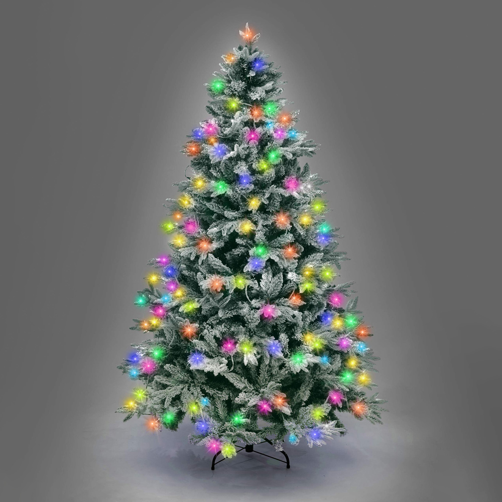 Shatchi Multicolour LED Pre-Lit Snow Flocked Lapland Fir Artificial Christmas Tree 6ft Image 3