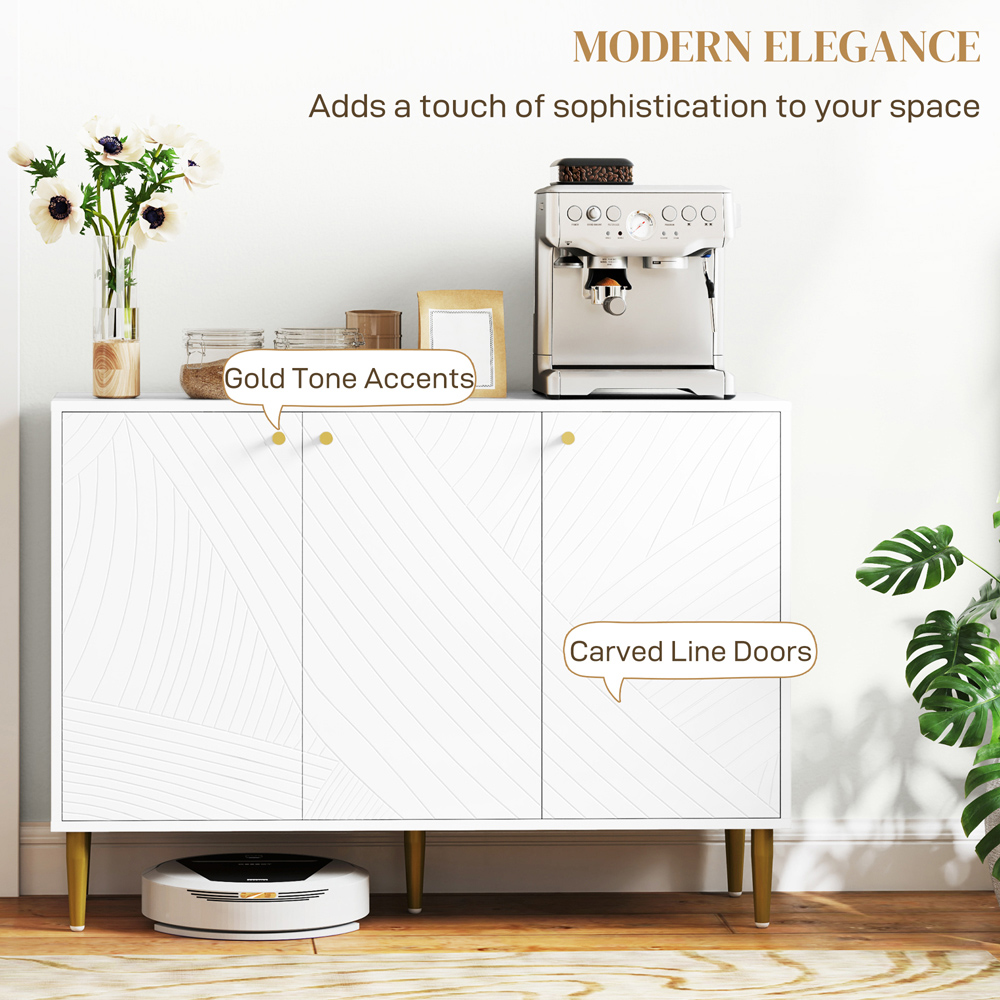 HOMCOM White 3 Carved Line Doors Storage Cabinet with 5 Legs Image 5