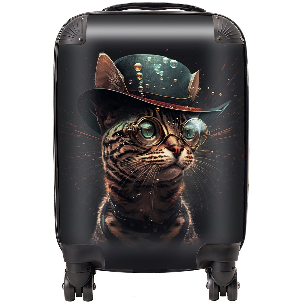 Warren Reed Designer Small Splashart Bengal Cat Face Glasses and Hat Suitcase Image 1