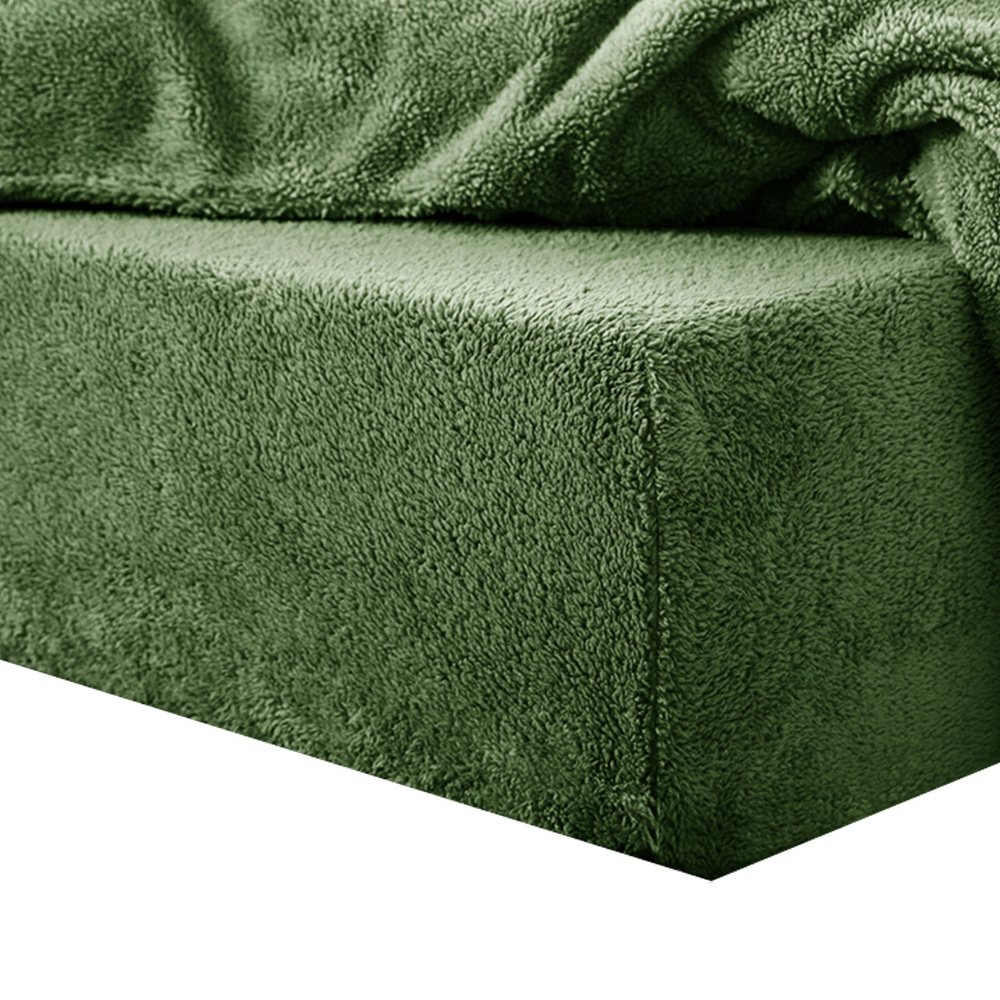 Velosso King Size Olive Teddy Fleece Fitted Sheet Image 1