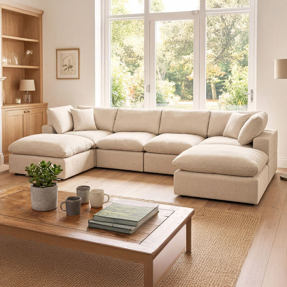 Artemis Home Cotleigh 6 Seater Oat Textured Fabric U-Shaped Corner Sofa Image 1