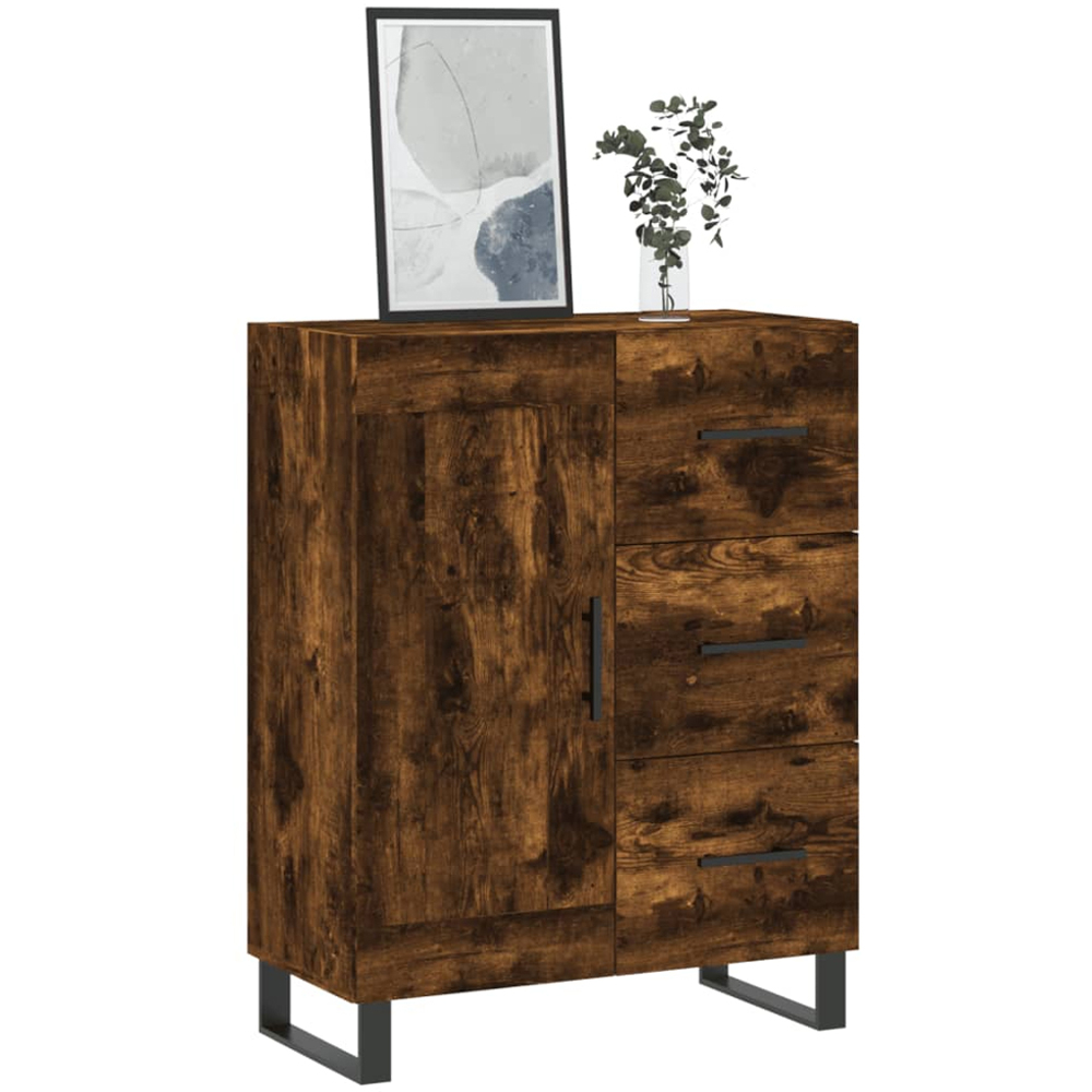 vidaXL Single Door 3 Drawer Smoked Oak Sideboard Image 3