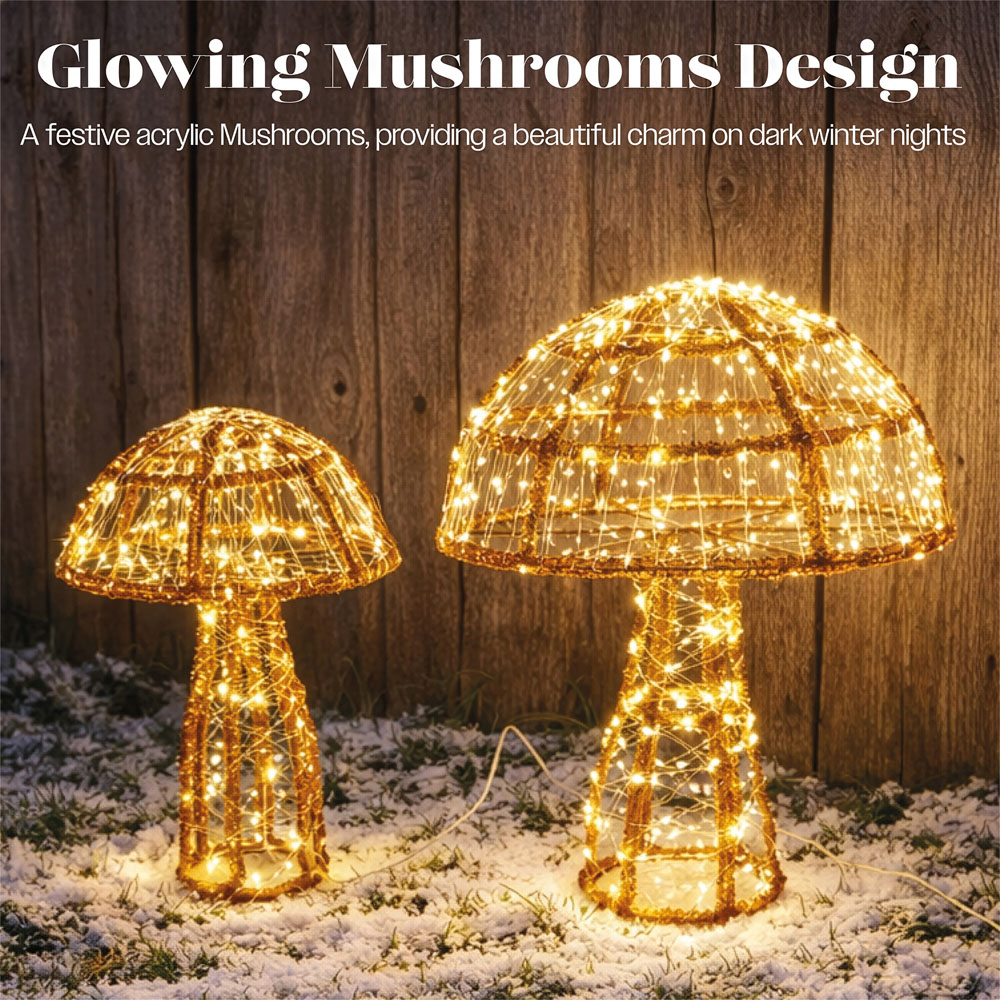 Xmas Haus 600 Warm White Micro LED Acrylic Mushroom Christmas Decoration Set of 2 Image 3