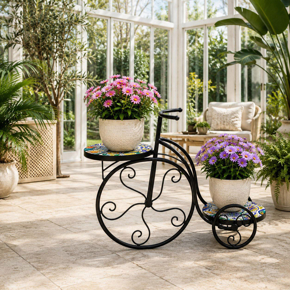 Shatchi Lisbon 2 Shelf Mosaic Tricycle Decorative Metal Plant Stand Image 8