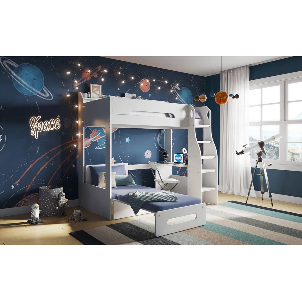 Flair Cosmic White Wooden High Sleeper with Navy Blue Futon Image 3