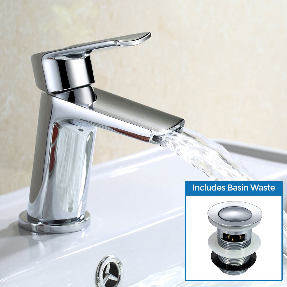 Nes Home Wilpa Waterfall Chrome Bathroom Basin Mixer Tap with Waste Image 2