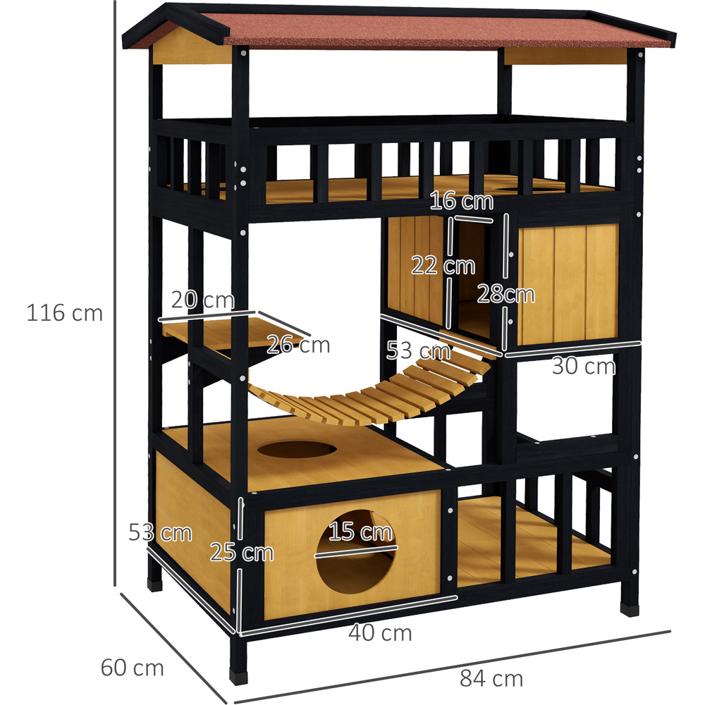 PawHut Outdoor Cat House with Suspension Bridge and Balcony Image 8