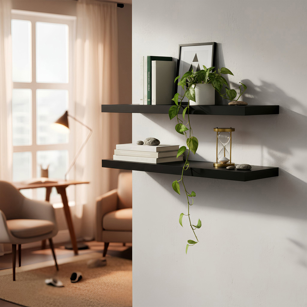 Harbour Housewares 80cm 3 Pack Black Floating Wall Shelf Image 7