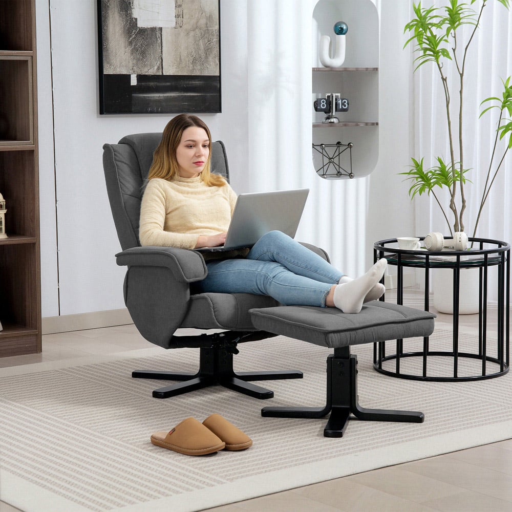 Portland Grey Velvet Upholstered Swivel Rocker Recliner Chair with Footstool Image 4