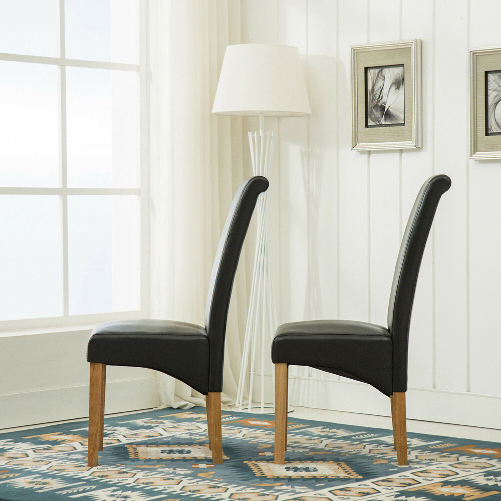 Set of 2 Black Faux Leather High Back Dining Chair Image 3