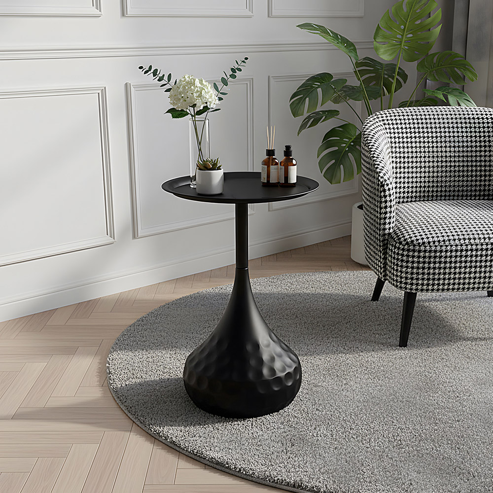 Living and Home Black Round Dimpled Finish Teardrop Base Side Table Image 7