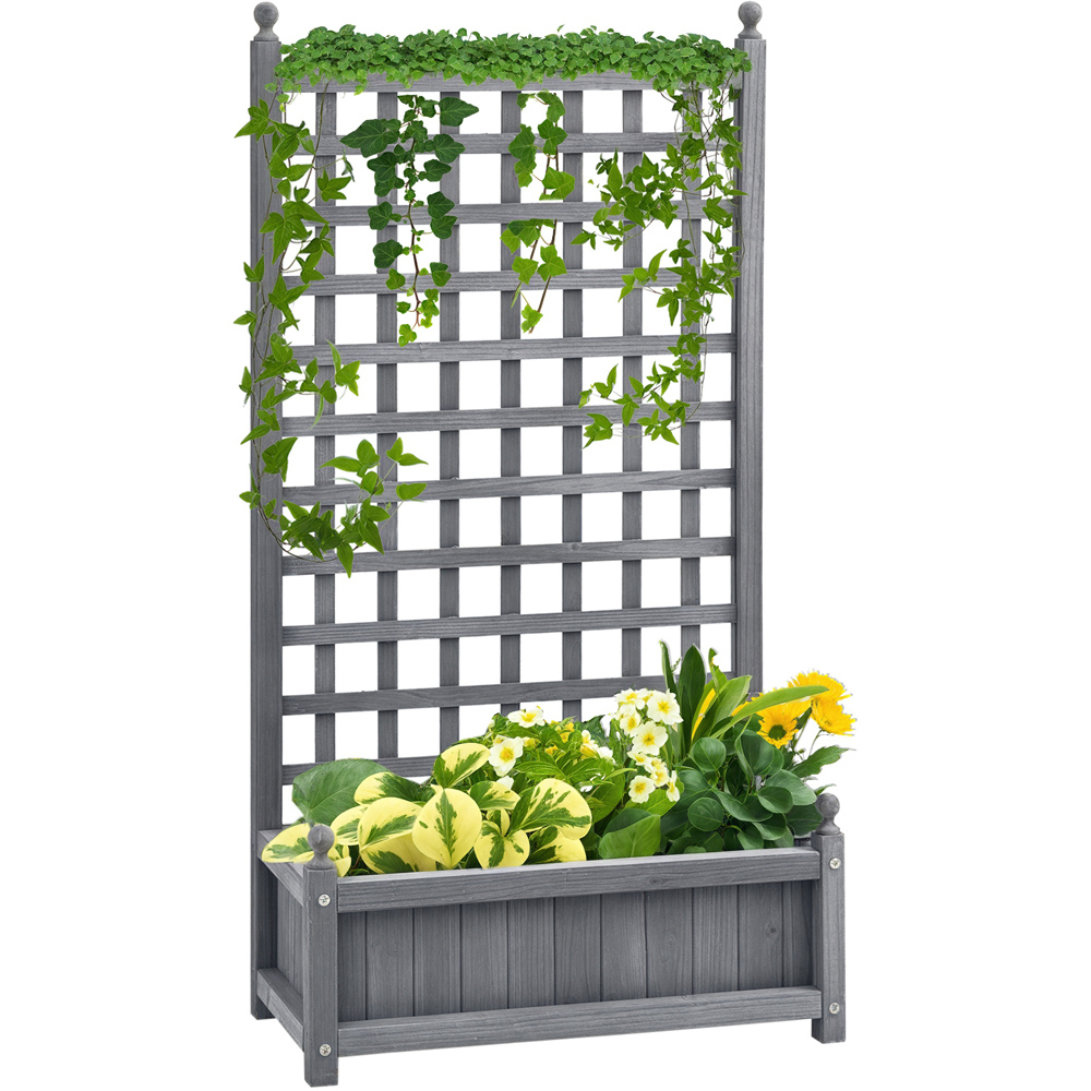 Outsunny Grey Wooden Raised Garden Bed Planter with Trellis 4 x 1 x 2ft Image 1