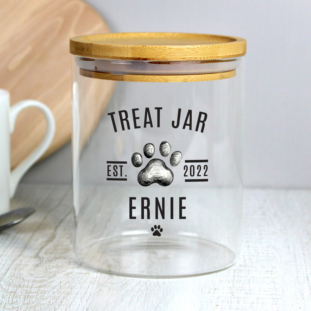 Personalised Memento Personalised Pet Treats Glass Jar with Bamboo Lid Image 3