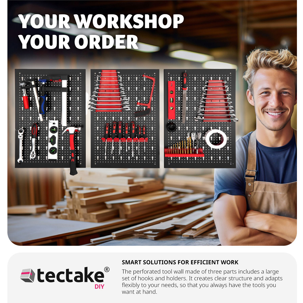 Tectake Black and Red Pegboard with 25 Hooks and Brackets Image 6