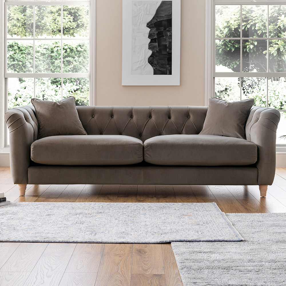 3 Seater Mushroom Velvet Large Sofa Image 1