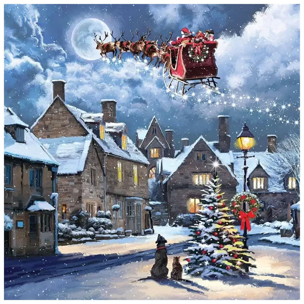 Samuel Alexander Snowtime Santa Dog Street Scene Christmas Light Up Wall Art 40 x 40cm Image 1