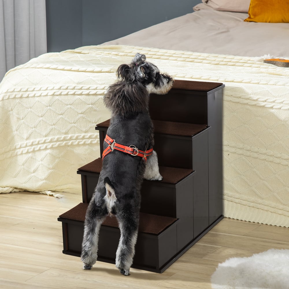 PawHut Dark Brown 4 Step Wooden Dog Steps Pet Stairs Image 2