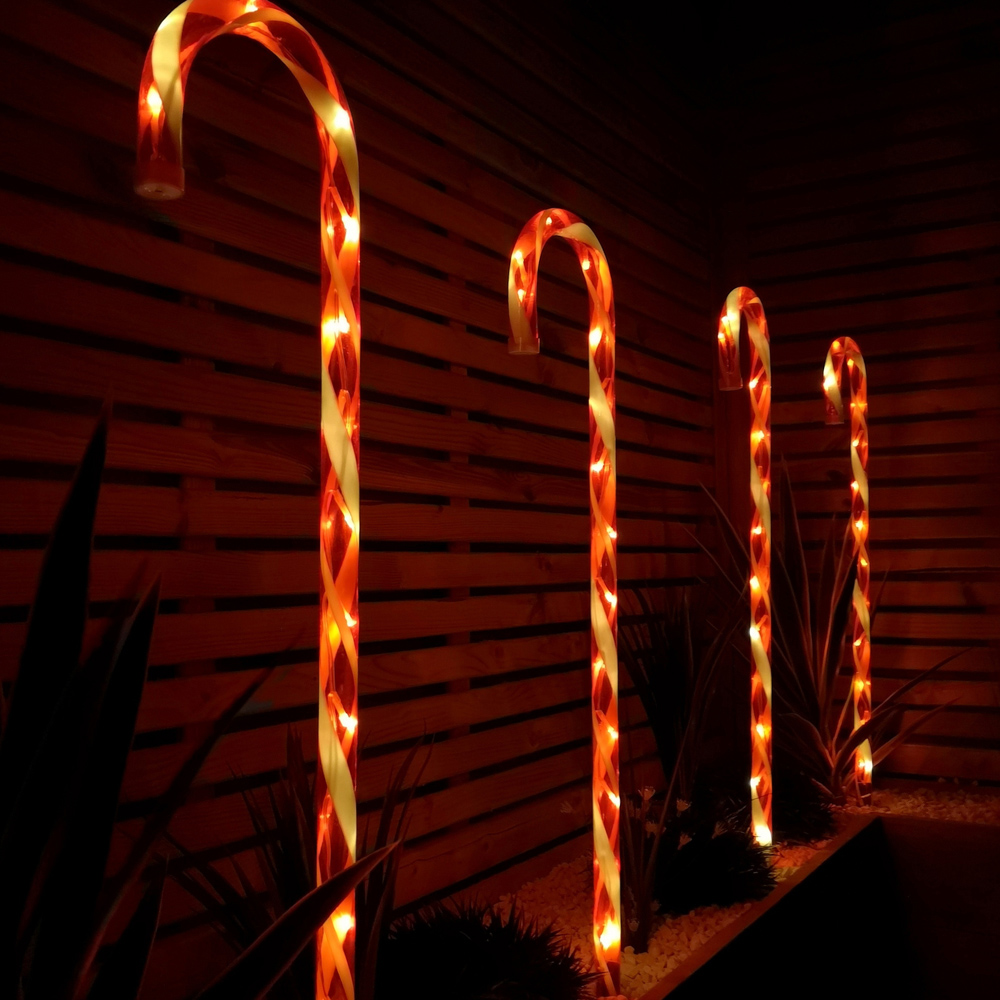 Samuel Alexander Red and White Stripe Christmas Candy Cane LED Garden Stake Light Large 4 Pack Image 4