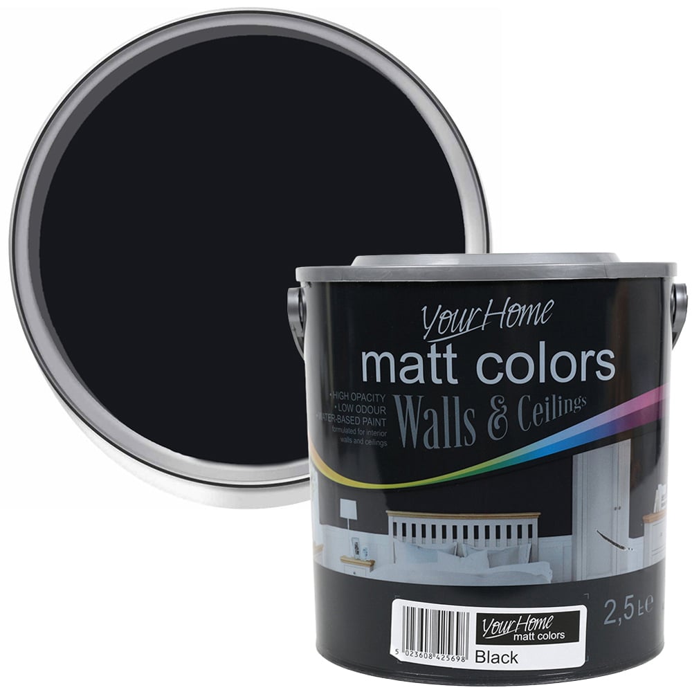 Your Home Walls & Ceilings Black Matt Emulsion Paint 2.5L Image 1
